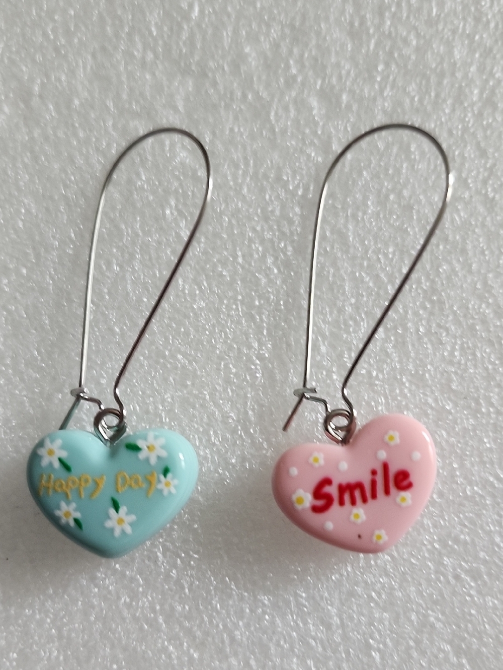 Hand Crafted Pastel Heart Earrings - Blue & Pink